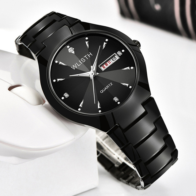 Wlisth Q356 Top Brand Men Watch Stainless Steel Lovers Women Couple Dual Calendar Quartz Movement Clock Life Waterproof Watches