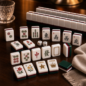 Ensemble de mahjong américain en acrylique vert foncé de luxe, tuiles de mahjong gravées vintage personnalisées avec boîte - Product Image 4