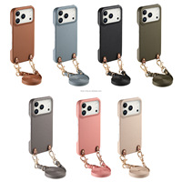 Étui de téléphone semi-protecteur anti-chute en cuir PU à motif litchi détachable avec long cordon bandoulière pour iPhone 17 16 Air Pro Max
