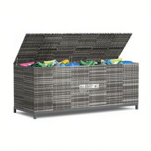 Boîte de rangement extérieure multifonctionnelle à un seul niveau en acier thermolaqué et rotin PE gris - Product Image 1