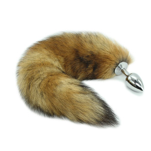 White real hair anal plug, dog tail <b>plush</b> anal plug, flirtatious female prop, masturbation tool, metallic yellow tail, in stock. - Product Image 3