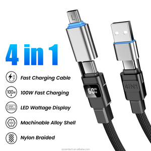 4 in 1 <strong>USB</strong> <strong>C</strong> <strong>Cable</strong> with Wattage Display 60W Round Nylon Braided Multi Charging <strong>Cable</strong> <strong>USB</strong> <strong>C</strong> Charging Cord Combo Type <strong>C</strong> - Product Image 3