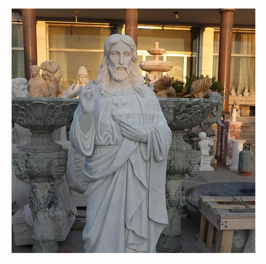 Горячая распродажа, уличная садовая скульптура из натурального камня, в натуральную величину, Статуэтка из белого ребенка, статуэтка Святого семейства