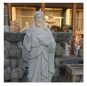 ホットセールアウトドアガーデン天然石彫刻等身大白い赤ちゃんイエス聖家族置物像