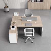 Ensemble table et chaise de bureau, design en L, bureau en bois résistant à la corrosion, design moderne, double poste de travail face à face, armoire pour 2/4 personnes