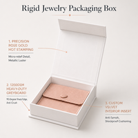 Boîte cadeau rigide en or rose pour bijoux, emballage magnétique style livre pour collier, bracelet, boucles d'oreilles, logo personnalisé, vente en gros, OEM