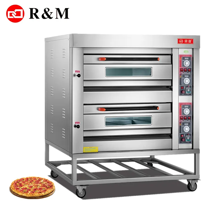 Bakken Apparatuur Bakkerij Pizza Machine 2 Dubbeldeks Elektrische Oven Ons Stone Pizza Oven Gas 2 Decks Automatische Bakkerij Machine prijs