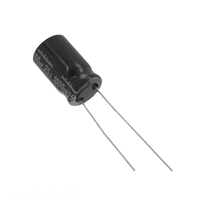 Condensador de Canal de Fabricante, Aluminio, 1000uF, 20%, 25V, Radial, de Orificio Pasante, 1000 uF, UVY1E102MPD - Product Image 1