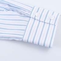 Robe chemise midi décontractée à manches longues pour femme, imprimé rayé bleu, col rabattu, boutonnée