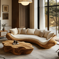 Canapé incurvé en bois massif personnalisé, forme organique moderne de luxe, salon, canapé, meubles de designer Wabi Sabi Japandi, salon