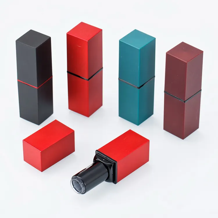 High Quality Red Black Brown Lipstick Packaging Tube Empty Luxury Square Private Label Lipstick Container Tube