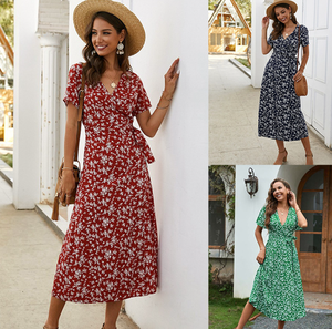 2023 nuovo abito Boho stampato a pieghe vestito estivo Sexy <span class=keywords><strong>abbigliamento</strong></span> <span class=keywords><strong>donna</strong></span> - Product Image 2