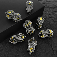 Ensemble de 7 dés de jeu de rôle en métal écologiques faits à la main, numérotés, à motif écailles de dragon, noir et rouge, pour D&D et jeux de société, coffret cadeau