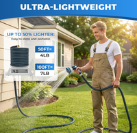 Tuyau d'arrosage BSCI 50FT anti-UV non extensible, anti-fuite, léger, durable, sans plis, avec buse de pulvérisation pour le lavage de voitures et l'arrosage