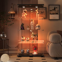 Vitrine en verre d'usine avec éclairage LED de différentes couleurs, serrures de porte, pieds réglables adaptés aux sols inégaux
