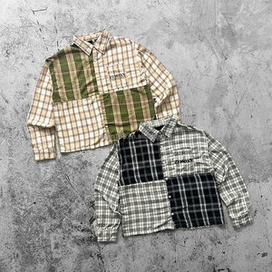 T-shirt à manches longues personnalisé avec logo d'usine, streetwear, coton de haute qualité, chemise à manches longues, chemise à carreaux patchwork, chemises de créateur - Product Image 1