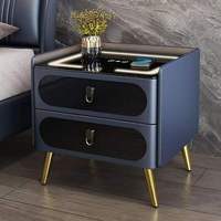 Table de Chevet Intelligente Préassemblée avec Panneau en Verre, 2 Tiroirs, Design Minimaliste Moderne de Luxe, Multifonctionnelle avec Verrouillage par Mot de Passe pour Chambre à Coucher