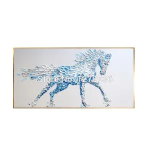 Hochwertige Palette Messer Pferd Ölgemälde Handgemachte abstrakte Pferd Ölgemälde auf Leinwand Pop Blue Horse Hang Gemälde