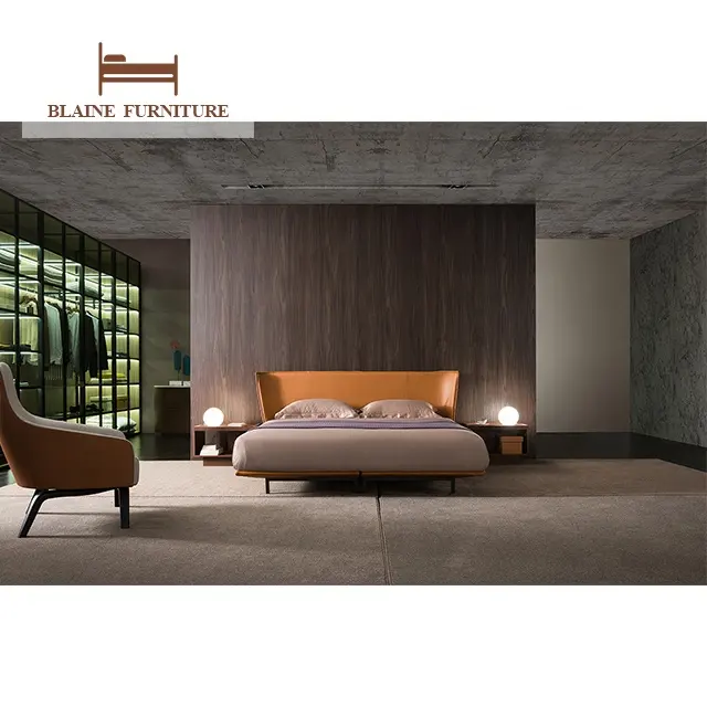 2022 New Model Bedroom Furniture Fabric / Leather Bed Upholstered Headboard Modern Designer King Size Bed