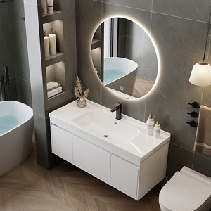 Solid wood <b>bathroom</b> <b>cabinet</b> combination simple ceramic integrated hand wash basin basin <b>mirror</b> <b>cabinet</b> - Product Image 5