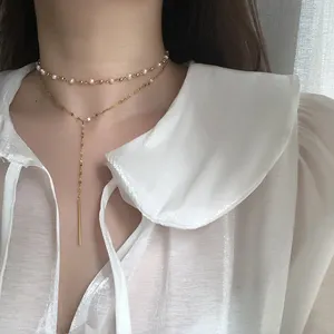 Dainty Aretas Jewellery Gold Plated Wholesale Stack Chain Necklace Gold 18k Y Shaped Bling Chains Women Clavicle Necklace