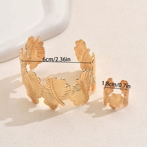 Ensemble de 2 bracelets jonc en métal doré punk, feuilles épaisses, réglables, texture ouverte, bracelet jonc pour femmes, ensemble de bijoux - Product Image 6