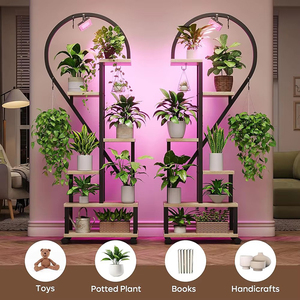 Étagère d'intérieur en <span class=keywords><strong>bois</strong></span> pour plantes avec support pour fleurs parfumées Support pour pots de fleurs en métal Roue verrouillable pour lampes de culture - Product Image 2