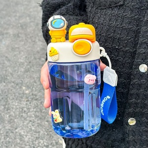 Bouteille d'eau portable Panda Design avec paille 500 ml pour enfants, usage scolaire, gobelet en plastique transparent avec poignée - Product Image 2