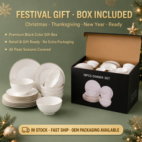 Service de table en porcelaine fine 18 pièces avec logo personnalisé OEM, bord doré, 6 styles élégants pour cadeau de Noël et de fêtes