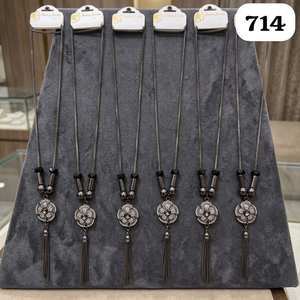 PingBling Premium Black Rhodium Women's Elegant <b>Long</b> <b>Necklace</b> Circular Zircon Flower Pendant Decorative Beads Dangling - Product Image 3