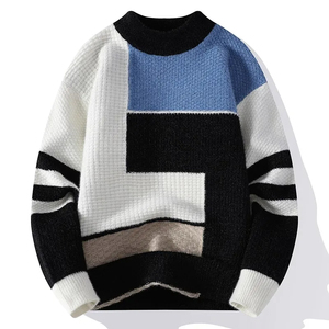 New Style Autumn and Winter <strong>Color</strong> <strong>Block</strong> Thickened Bottoming Sweater O-neck Fashion Loose Pullover for Man - Product Image 2