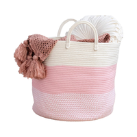 Panier rond en tissu de coton tissé avec poignées, pliable, étagère de rangement pour chambre d'enfant, organisateur pour plantes, jouets pour chiens et chats
