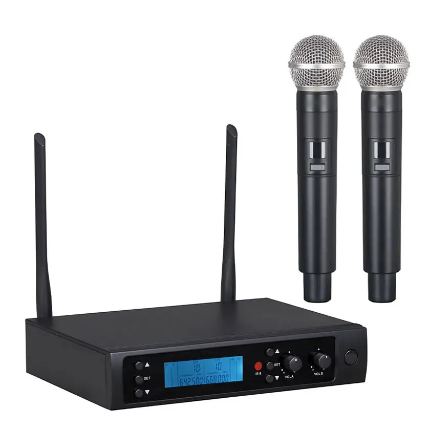 Microfono Inalambrico Profesional Handheld FM 2 Dual Channel VHF Microfone Cordless Karaoke Sans Fil Mic UHF Wireless Microphone