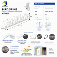 Piques anti-oiseaux en acier inoxydable E40 avec base en PC résistante aux UV, pour le contrôle des pigeons et des oiseaux sur les rebords de toit