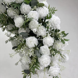 Nuevo diseño personalizado boda arco blanco flor arreglo boda flor artificial telón de fondo con flor boda telón de fondo - Product Image 5