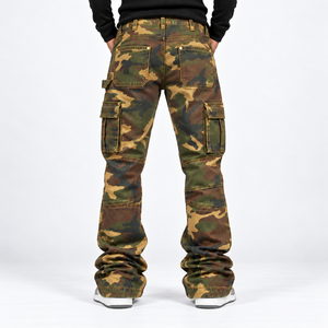Factory Custom <b>Camo</b> Print Flare <b>Cargo</b> Pants Hip Hop <b>Mens</b> Multi-Pocket Heavy-Duty Embroidery Street <b>Trousers</b> OEM ODM Private Labe - Product Image 3