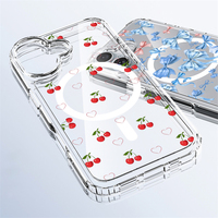 Coque de Téléphone Magnétique Transparente Motif Nœud Cerise Léopard pour iPhone 16 Plus 17 AIR