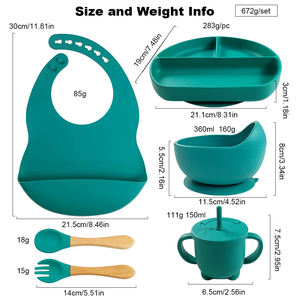 Ensemble de vaisselle pour bébé en silicone sans BPA, assiette à ventouse avec cuillère, bavoir imperméable et gobelet à paille, ensemble repas portable pour enfants - Product Image 4