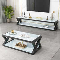 Table Basse Carrée Moderne Nordique en Verre Noir et Blanc avec Panneau en Bois pour Salon