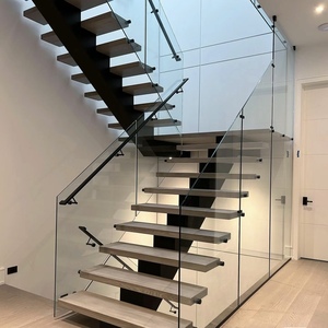 Scala a U Moderna con Gradini in Legno Massello <span class=keywords><strong>e</strong></span> Corrimano in Vetro, Facile da Installare, per Interni, Soggiorni <span class=keywords><strong>e</strong></span> Ville - Product Image 2