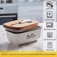 Pot à beurre en céramique blanche avec couvercle en acacia et couteau, boîte de rangement hermétique pour beurre, plat à beurre pour comptoir de cuisine