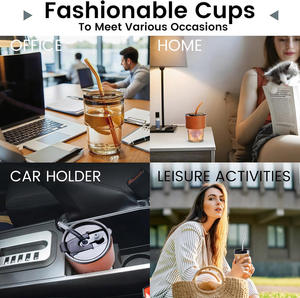 Vasos de Vidrio <span class=keywords><strong>para</strong></span> Café Helado con Tapas y Pajitas, Estilo INS, 450ml/15oz, Tazas de Vidrio <span class=keywords><strong>para</strong></span> Café Helado - Product Image 6