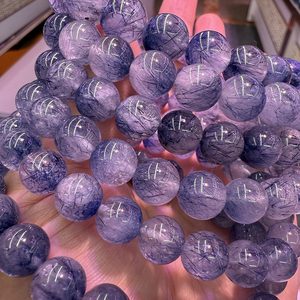 Meihan tự nhiên hàng đầu màu xanh thép dây <span class=keywords><strong>Rutilated</strong></span> thạch anh Vòng Loose hạt vòng đeo tay món quà quyến rũ đối với trang sức làm quà tặng - Product Image 1