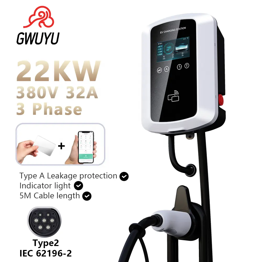 Gwuyu jz22 AC nhanh xe điện 22Kw 32A Loại 2 Tầng gắn hoặc wallbox với wifi giá bán buôn EV sạc ứng dụng điều khiển