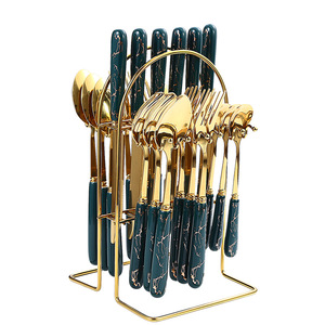 Juego de cubiertos de acero inoxidable, 24 piezas, con mango de cerámica, vajilla occidental, reutilizable, estilo retro de lujo para niños y estudiantes - Product Image 3