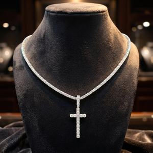 KIVORA'S 925 SLIVER Iced Out <b>Cross</b> Pendant Necklace Moissanite Chain Set Round Brilliant Cut Hip Hop Gift Jewelry - Product Image 1