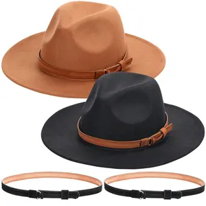 Atacado de lã de abas largas sentiu OEM luxo personalizado cor Chapeau mulheres 100% poliéster macio chapéus de lã