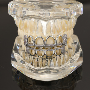 Grillz en forme de couronne, or, argent, zircon incrusté, bijoux de fête hip-hop unisexe - Product Image 2