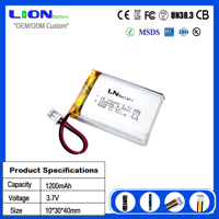 Batterie LiCoO2 polymère au lithium souple haute capacité 1200 mAh longue durée de vie, 800 cycles, certification CE pour jouets, alimentation stable