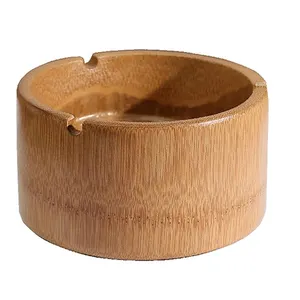 Bamboo Ashtray Windproof Desktop Ash Tray for Office Decoration Ash Holder for Smokers